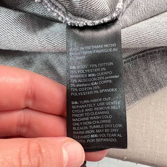 WHBM Women's Snap Button Front Gray Acid Wash Belted Denim Mini Dress Size 00 - Picture 9 of 10